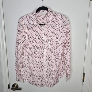 beachlunchlounge  Alanna White and Red Poppies Print Women's Button Down Shirt